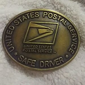 Unlisted United States Postal Service Brass Tone 'Safe Driver' Belt Buckle